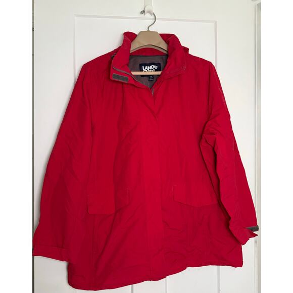Lands' End Women's Outrigger Mesh Lined Jacket Size 1X 16w-18w Red Hood - Picture 1 of 12